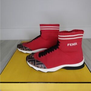 Fendi Red and Black Sock Sneakers